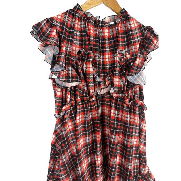 MSGM Milano Designer Sleeveless Ruffle Plaid Mini Dress Red Size 8 - Picture 5 of 10